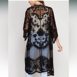 Women's Cover Ups Lace Floral Crochet Long Kimono ONE SIZE NWOT